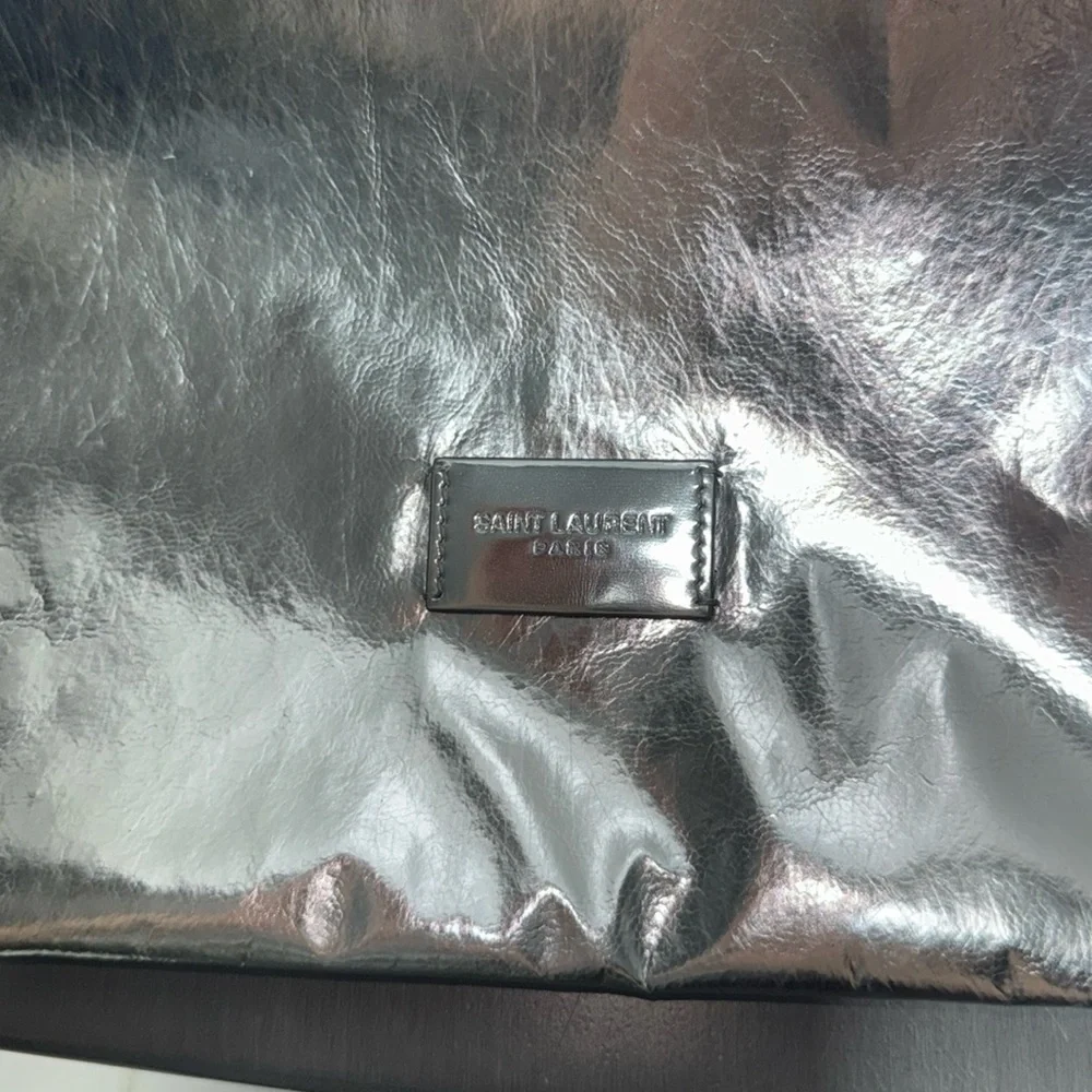 Saint Laurent Metallic Silver Drawstring Backpack